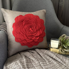 Red Rose - Taupe Faux Suede Throw Pillow Cover