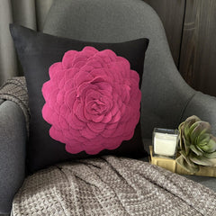 Hot Pink Rose - Beige & Ivory Faux Suede Decorative Euro Sham