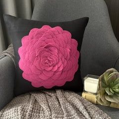 Hot Pink Rose - Beige & Ivory Faux Suede Throw Pillow Cover