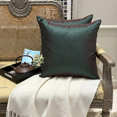 Green Red Luxury - Green & Red Art Silk Throw Cushion Cover Pack of 2