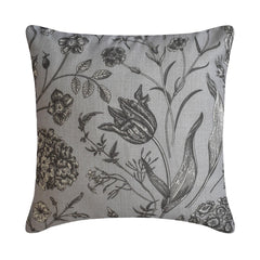 Gray Linen Throw Cushion Cover - Gray Botanical Sketch