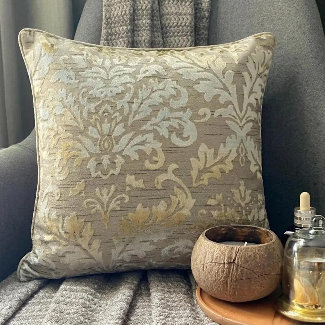 Creamy Damask - Cream Burnout Velvet Decorative Euro Sham