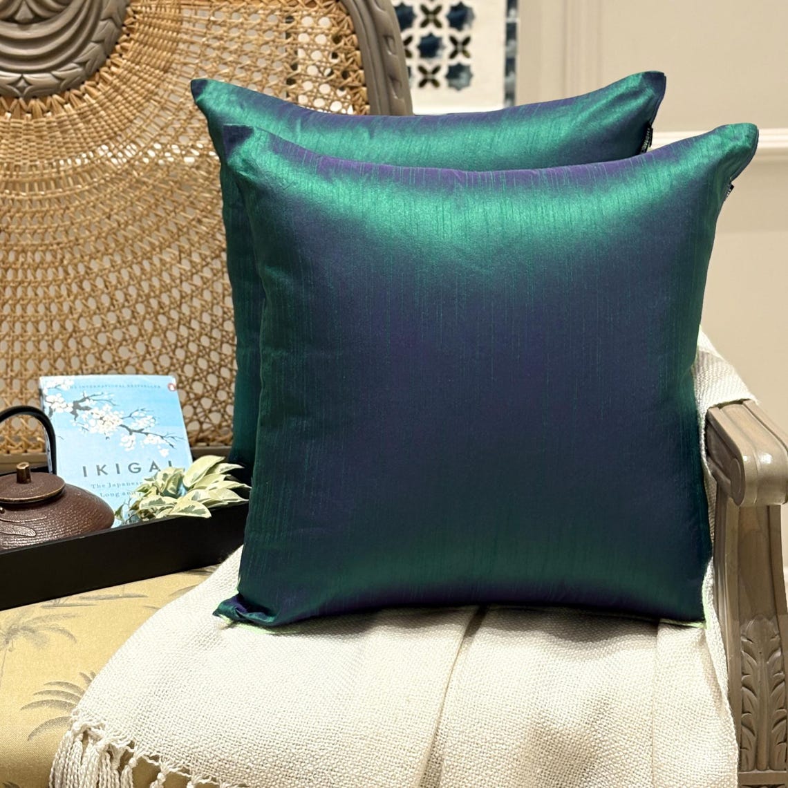 Peacock Green Luxury Throw Cushion Cover