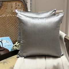 Silver Gray Luxury Pack of 2 - Silver Grey Art Silk Throw Cushion Cover
