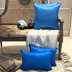 Peacock Blue Luxury Pack of 2 - Peacock Blue Art Silk Throw Cushion Cover