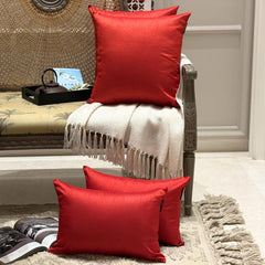 Blood Red Luxury Pack of 2 - Blood Red Art Silk Throw Cushion Cover