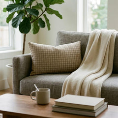 Beige Linen Throw Cushion Cover - Oat Houndstooth
