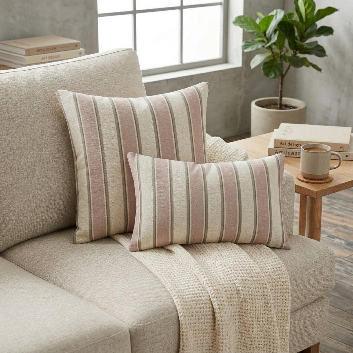 Pink Linen Throw Cushion Cover - Pink Terra Stripes