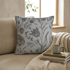 Gray Linen Throw Cushion Cover - Gray Botanical Sketch