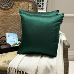 Dark Green Luxury Pack of 2 - Emerald Green Art Silk Throw Cushion Cover