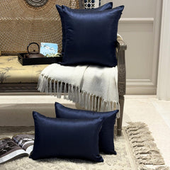 Navy Blue Luxury Pack of 2 - Navy Blue Art Silk Throw Cushion Cover