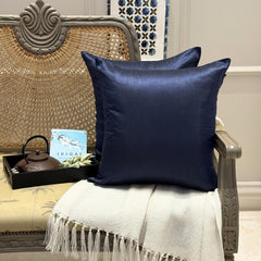 Navy Blue Luxury Pack of 2 - Navy Blue Art Silk Throw Cushion Cover