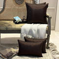 Dark Brown Luxury Pack of 2 - Brown Art Silk Throw Cushion Cover