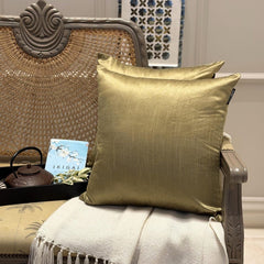 Antique Gold Luxury Pack of 2 - Antique Gold Art Silk Throw Cushion Cover