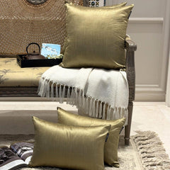 Antique Gold Luxury Pack of 2 - Antique Gold Art Silk Throw Cushion Cover