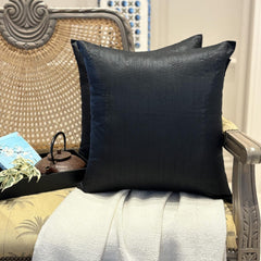 Black Luxury Pack of 2 - Black Art Silk Throw Cushion Cover