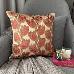 Blooming Tulips - Pearl Beige Velvet Decorative Euro Sham
