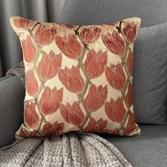 Blooming Tulips - Pearl Beige Velvet Decorative Euro Sham
