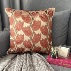 Blooming Tulips - Pearl Beige Velvet Decorative Euro Sham