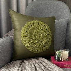 Green Dahlia - Green Suede Throw Pillow Cover