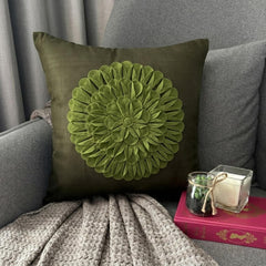 Green Dahlia - Green Suede Throw Pillow Cover