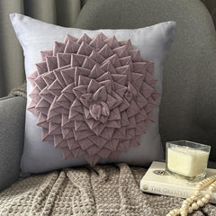 Flowerbed - Purple Felt Throw Pillow Cover