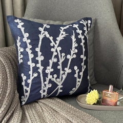 Navy Blue Willow - Navy Blue Art Silk Throw Pillow Cover