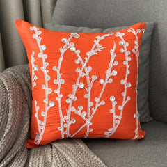 Coral Orange Willow - Coral Orange Art Silk Throw Pillow Cover