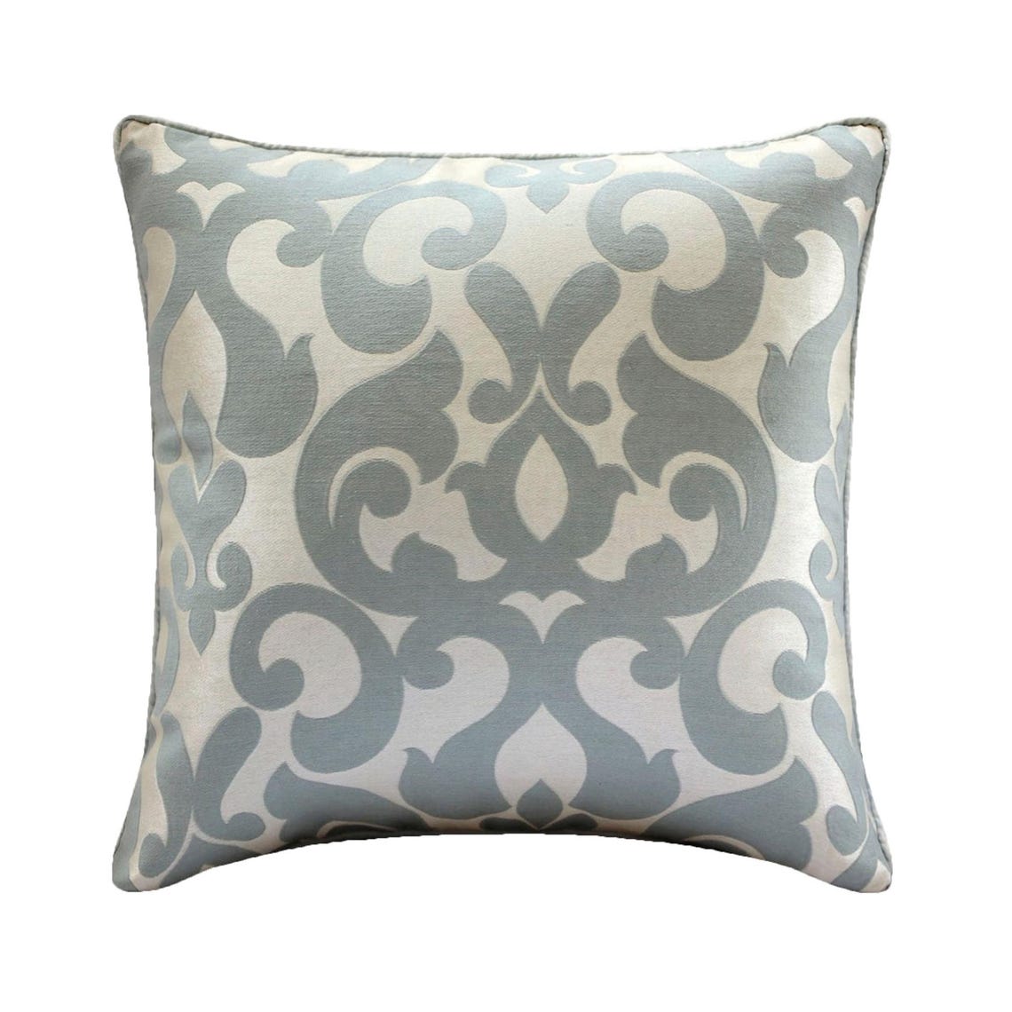 Forever Damask - Blue Jacquard Weave Throw Pillow Cover