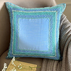 Blue Celebrations - Aqua Blue Art Silk Decorative Euro Sham