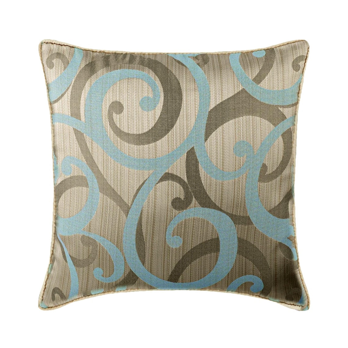 Scrolling All The Way Blue - Blue Jacquard Silk Throw Pillow Cover
