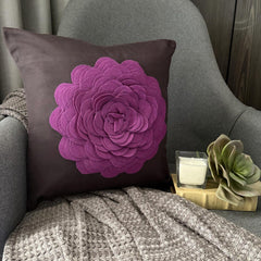 Pink Rose - Brown Faux Suede Throw Pillow Cover