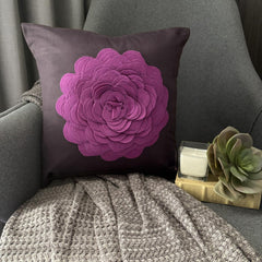 Pink Rose - Brown Faux Suede Throw Pillow Cover