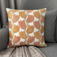 Tulip Sway - Rust Cotton Linen Throw Pillow Cover