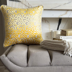 Yellow Scroll All The Way - Mimosa Yellow Burnout Velvet Decorative Euro Sham
