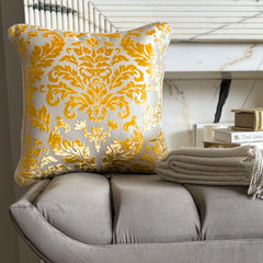 Mimosa Yellow Damask - Mimosa Yellow Burnout Velvet Decorative Euro Sham