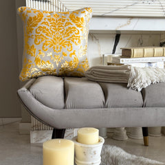 Mimosa Yellow Damask - Mimosa Yellow Burnout Velvet Decorative Euro Sham