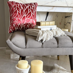 Cayenne Red Florals - Cayenne Red Burnout Velvet Throw Pillow Cover