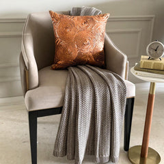 Copper Swirls - Copper Orange Art Silk Throw Pillow Cover