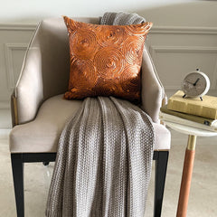Copper Swirls - Copper Orange Art Silk Throw Pillow Cover