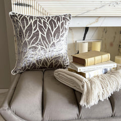 Paloma Gray Leaves - Paloma Gray Burnout Velvet Decorative Euro Sham