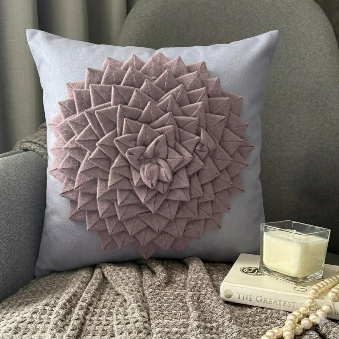 Purple Felt Throw Pillow Cover Flowerbed
