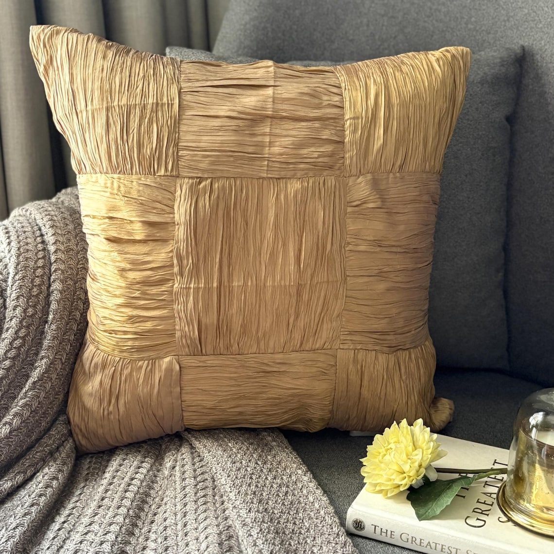 Dreamy Gold - Gold Crushed Art Silk Decorative Euro Sham