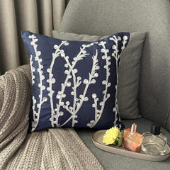 Navy Blue Willow - Navy Blue Art Silk Decorative Euro Sham