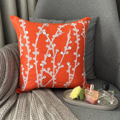 Coral Orange Willow - Coral Orange Art Silk Throw Pillow Cover