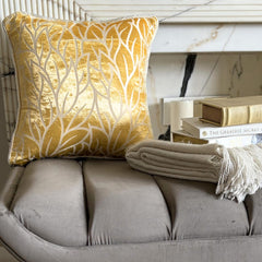 Mimosa Yellow Leaves - Mimosa Yellow Burnout Velvet Decorative Euro Sham