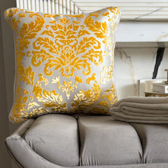 Mimosa Yellow Damask - Mimosa Yellow Burnout Velvet Decorative Euro Sham