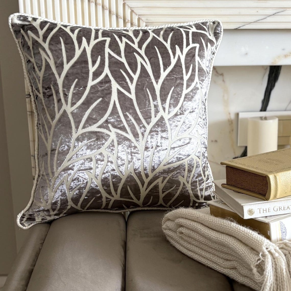 Paloma Gray Leaves Pillow Cover