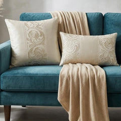 Ivory White Satin Throw Cushion Cover - Regal Ivory Vine