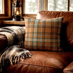 Plaidscape Orange - Orange Velvet Winter Plaid  Throw Cushion Cover